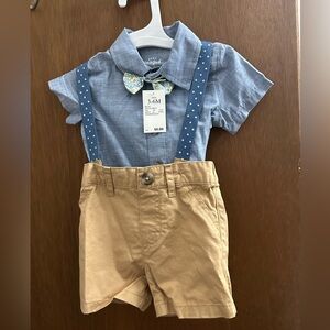 Cat & Jack Blue Shirt and Tan Pants Set with Suspenders